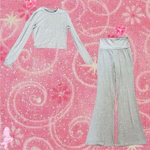 Grey Crop Top and Foldover Leggings Set